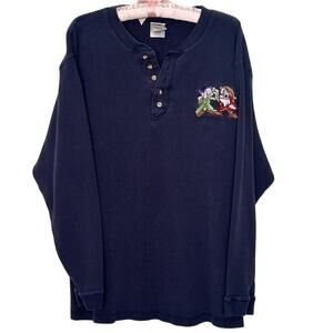 Disney Vintage Embroidered Snow White Seven Dwarfs Thermal Waffle Knit Henley